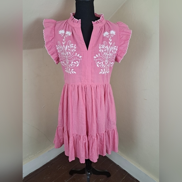 Fate Theadora Dress Pink Embroidered Size L NWT - Picture 3 of 14